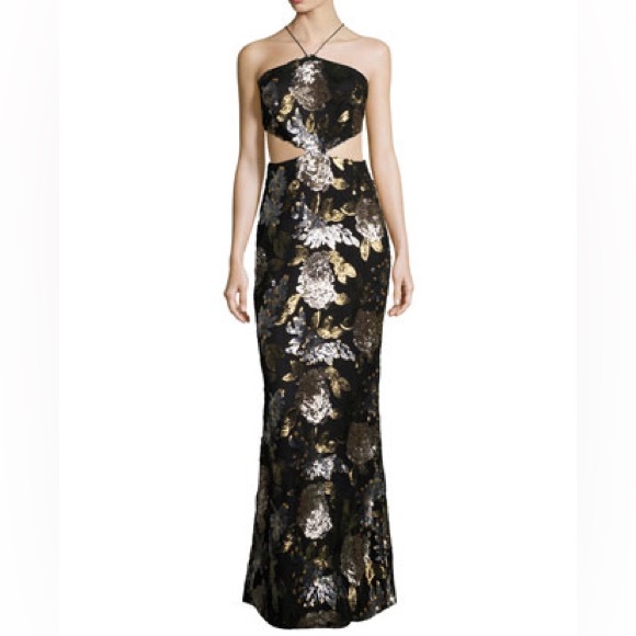 NWT Mestiza Arianna Sequined Cutout Bronze / Silver Gown Size 6 - Picture 2 of 7